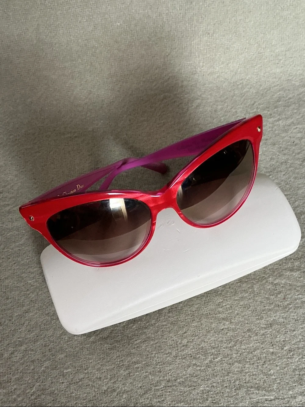 Dior Red Front Sunglasses with Purple Temples
